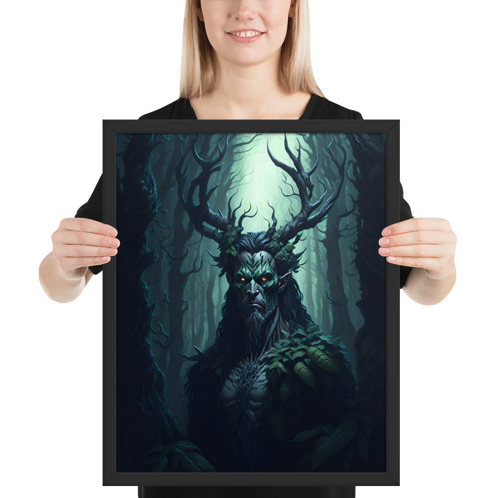 Cernunnos in a dark forest High Quality Framed poster