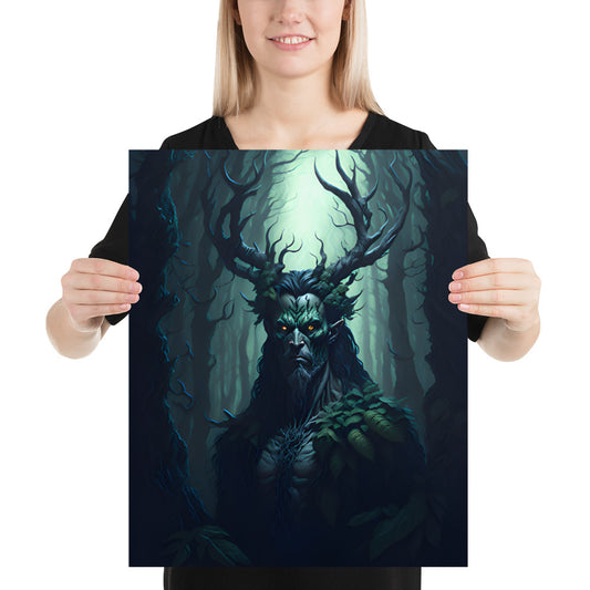 Cernunnos in a dark forest High Quality Poster
