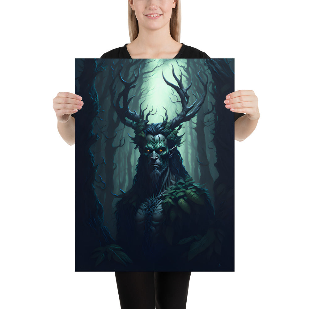 Cernunnos in a dark forest High Quality Poster
