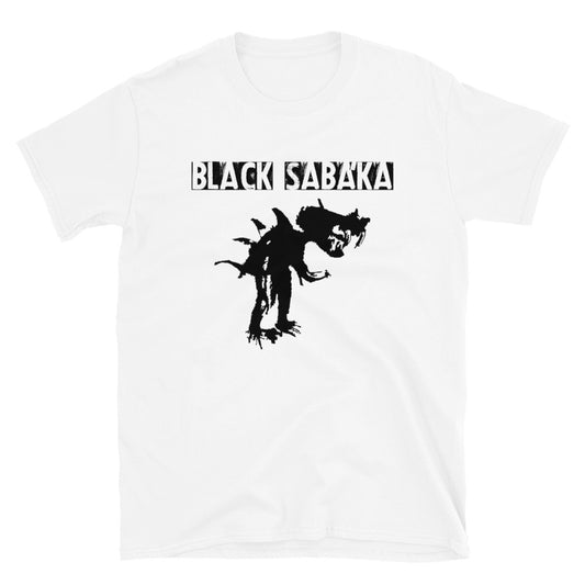 Black Sabáka Hard Rock Band Logo White T-shirt